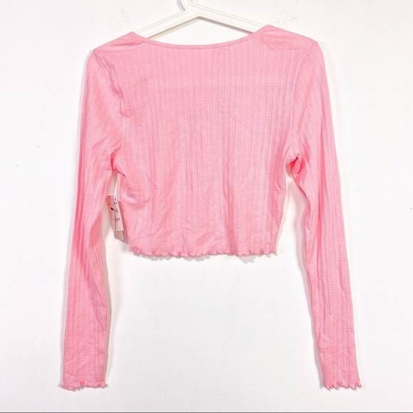 BP. Scoop Neck Long Sleeve Crop Henley In Pink Candy Size Small S - Picture 6 of 8